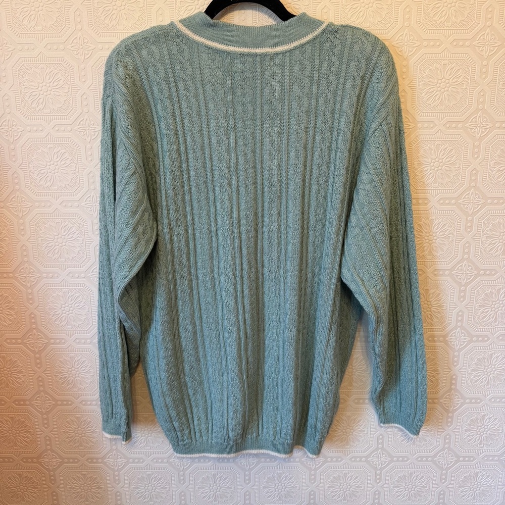 Vintage Alfred Dunner Light Blue/Teal Cardigan Sweater with White Trim Sz XL - Picture 7 of 8